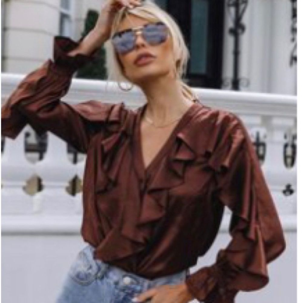 Satin Frill Top SHEIN